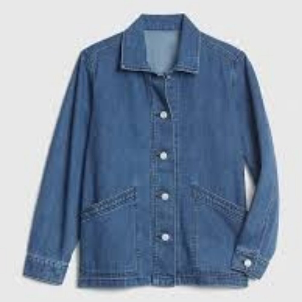 Gap Denim Swing Jacket Button Up Pockets Utility … - image 2